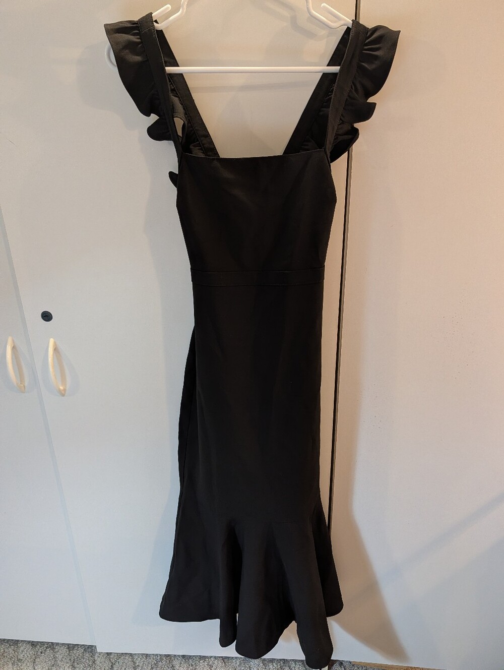 Likely Womans Size 2 Hara Black Ruffle-Strap Midi Dress - Elegant Women's Dress